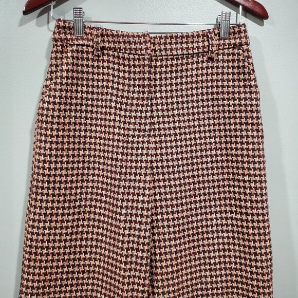 ModCloth Women's Brown Wide Leg Geometric Wool Blend Retro Trouser Pants Sz 2 - Picture 3 of 16